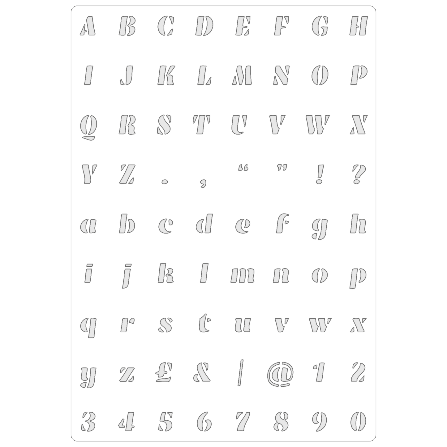 Alphabet - Soft Bold Italic | Food Safe Stencil